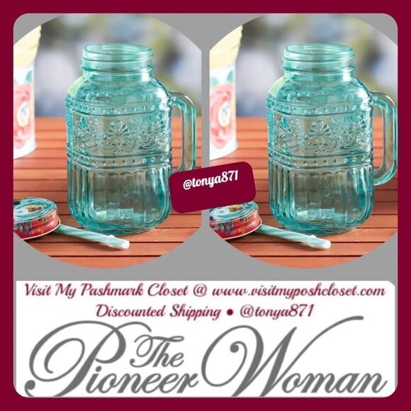 🦋 Host Pick 🥳 🦋 New Pioneer Woman Glass Mason Jars with Lids & Straws, Qty 2 - Picture 1 of 6